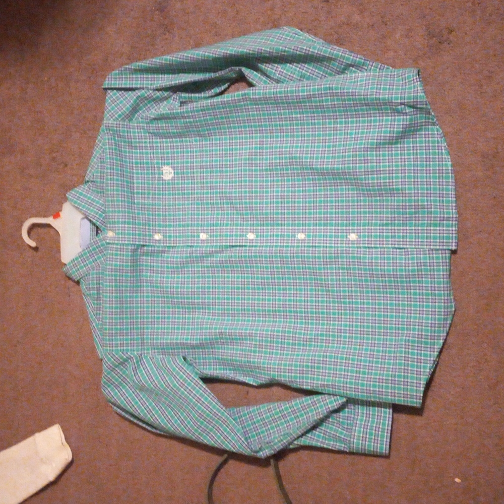 Blue and Green Striped Chaps Dress Shirt